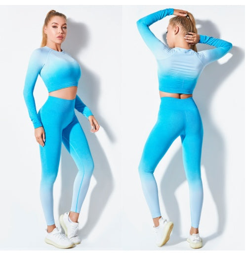 Yoga Wear Long Sleeve Suit Women Seamless Gradient Fitness Wear trendy