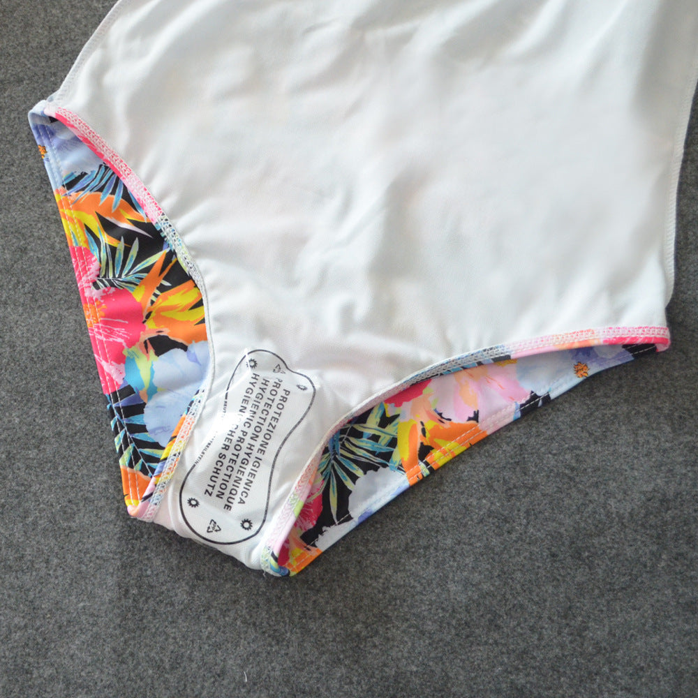 Sexy Mesh One Piece Swimsuit - High Cut Swimwear Women Floral Bathing Suit Patchwork Bikini