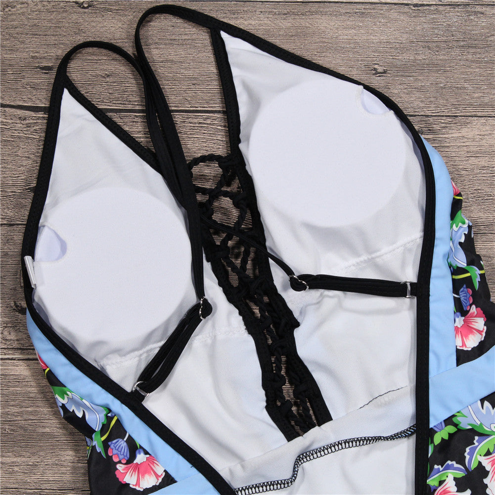 Floral print hot spring one piece swimsuit trendy