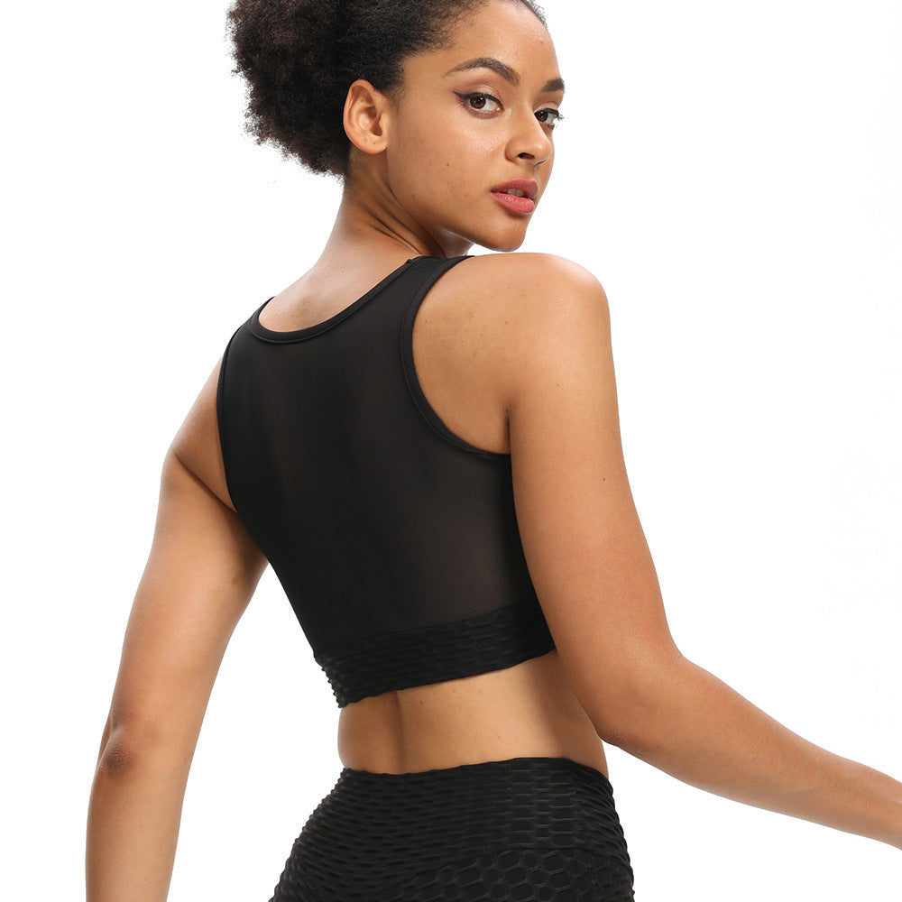 Mesh Jacquard Sexy Beauty Back Gathered Yoga Vest
