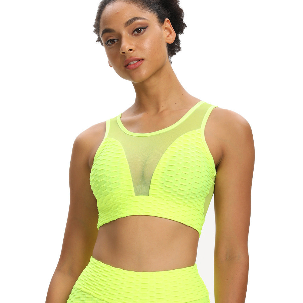 Mesh Jacquard Sexy Beauty Back Gathered Yoga Vest
