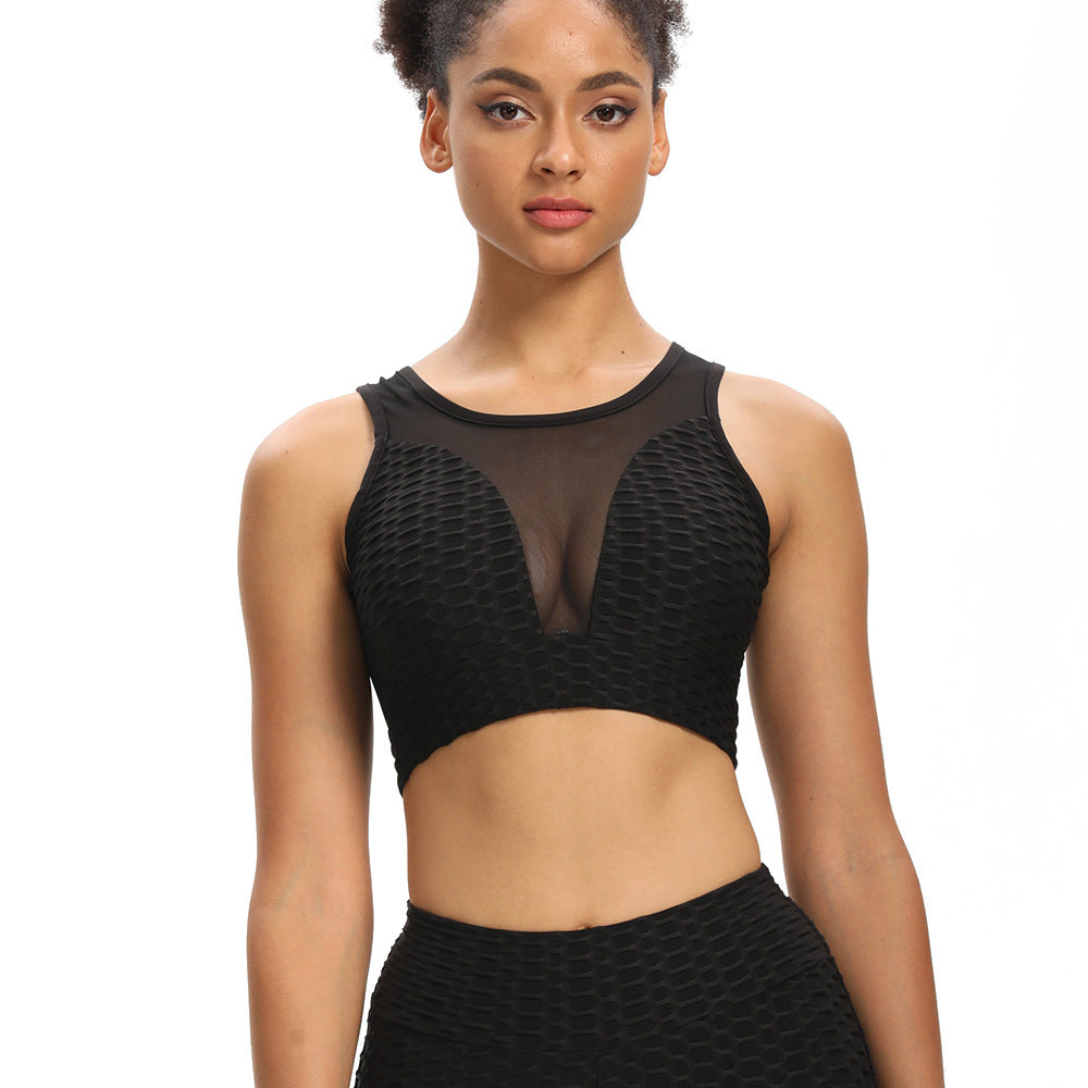 Mesh Jacquard Sexy Beauty Back Gathered Yoga Vest