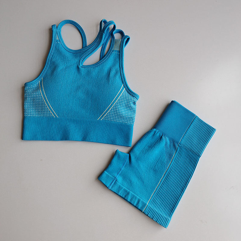 Seamless Back Bra & High-Elastic Shorts | Women's Fitness Two-Piece Set | Workout Yoga Outfit