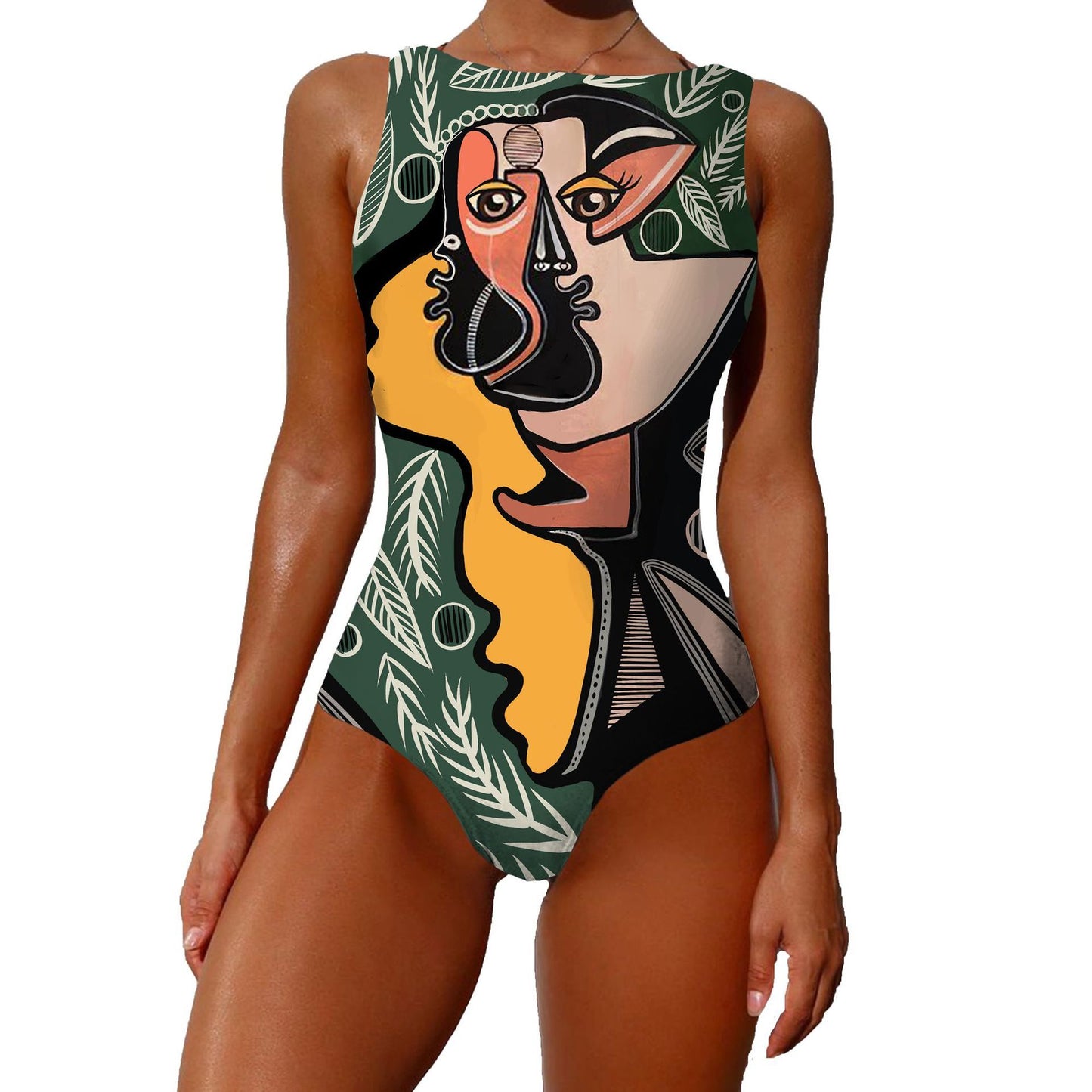 Vintage Abstract Print Push-Up Swimsuit | Stylish One-Piece Bikini for Women