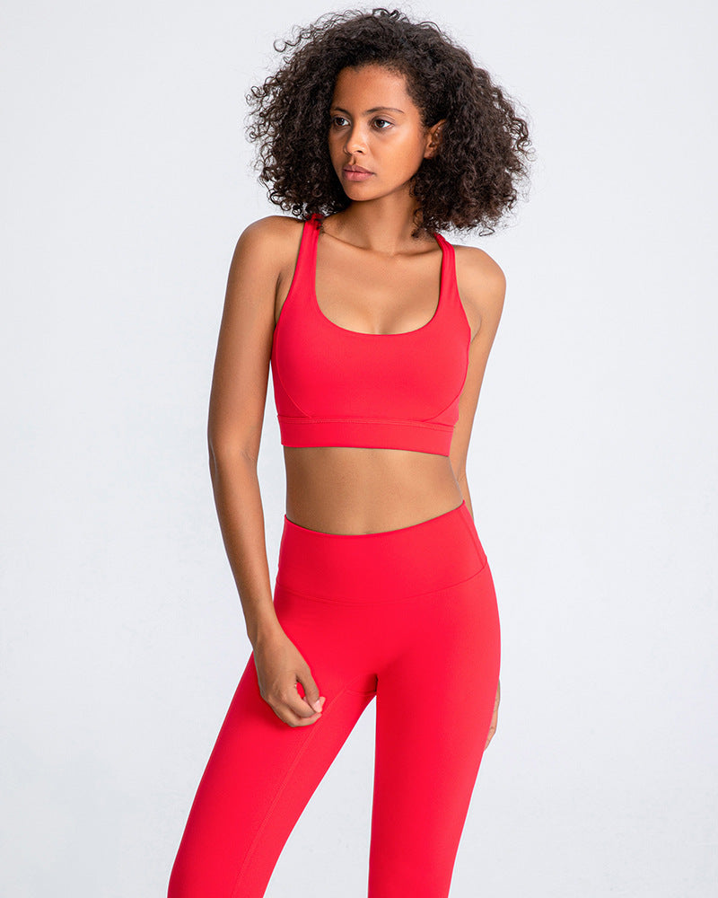 New Nude Feeling No Steel Ring Cross Beautiful Back Yoga Bra Fitness Running Gathering Sports Underwear Women
