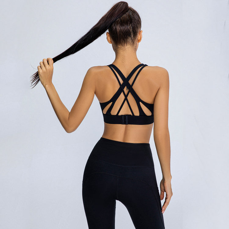 Shock-proof Gathered Bra Pockets Hip-lifting Peach Trousers Running Yoga Fitness Suit trendy