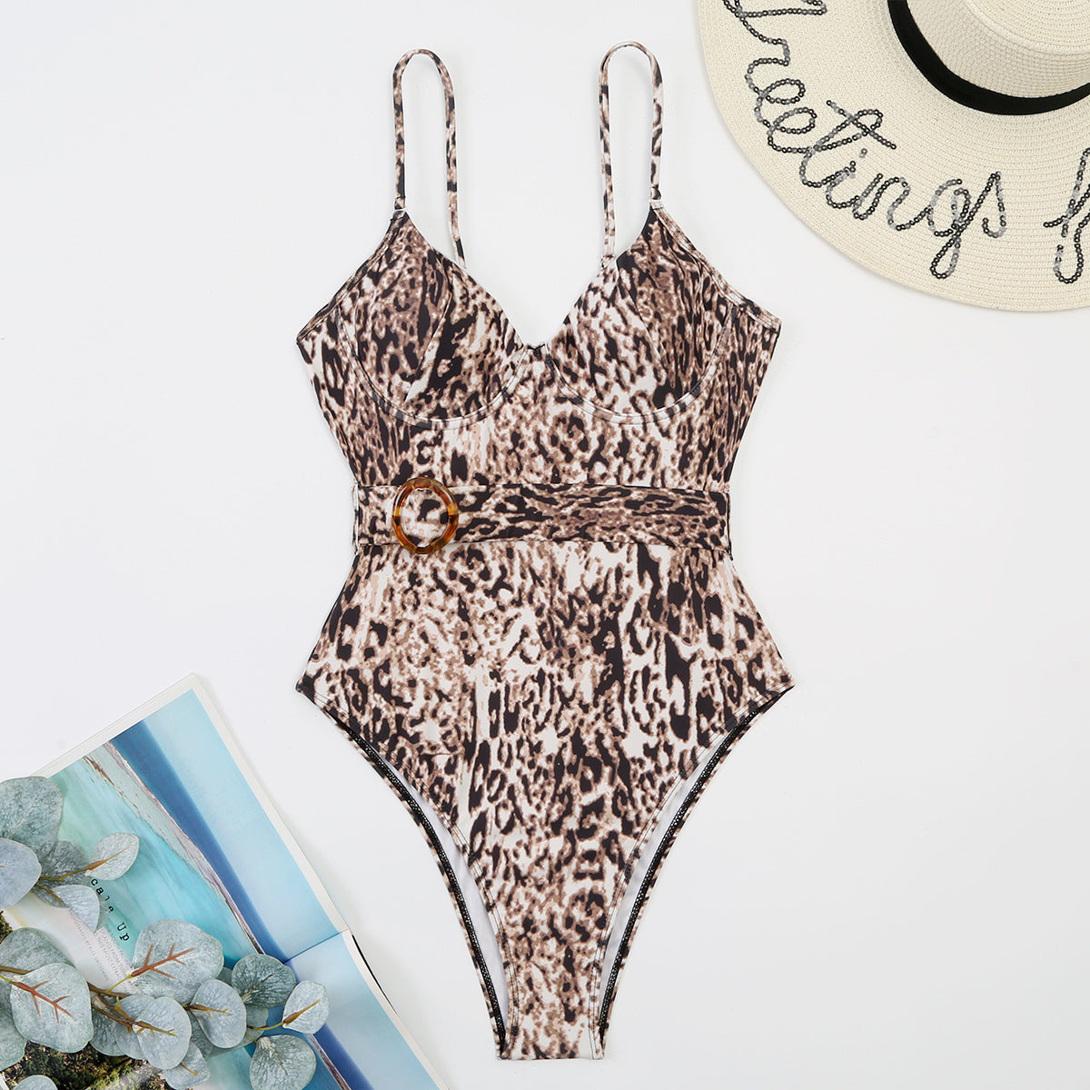 Leopard Belt One Piece Swimsuit - Conservative Swimwear for Women