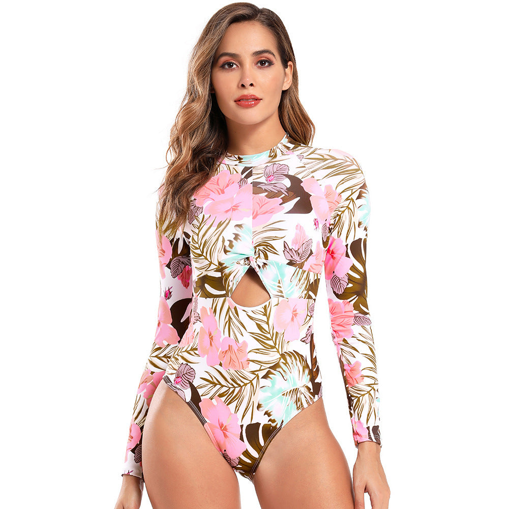 Stylish Printed One-Piece Conservative Surf Swimsuit