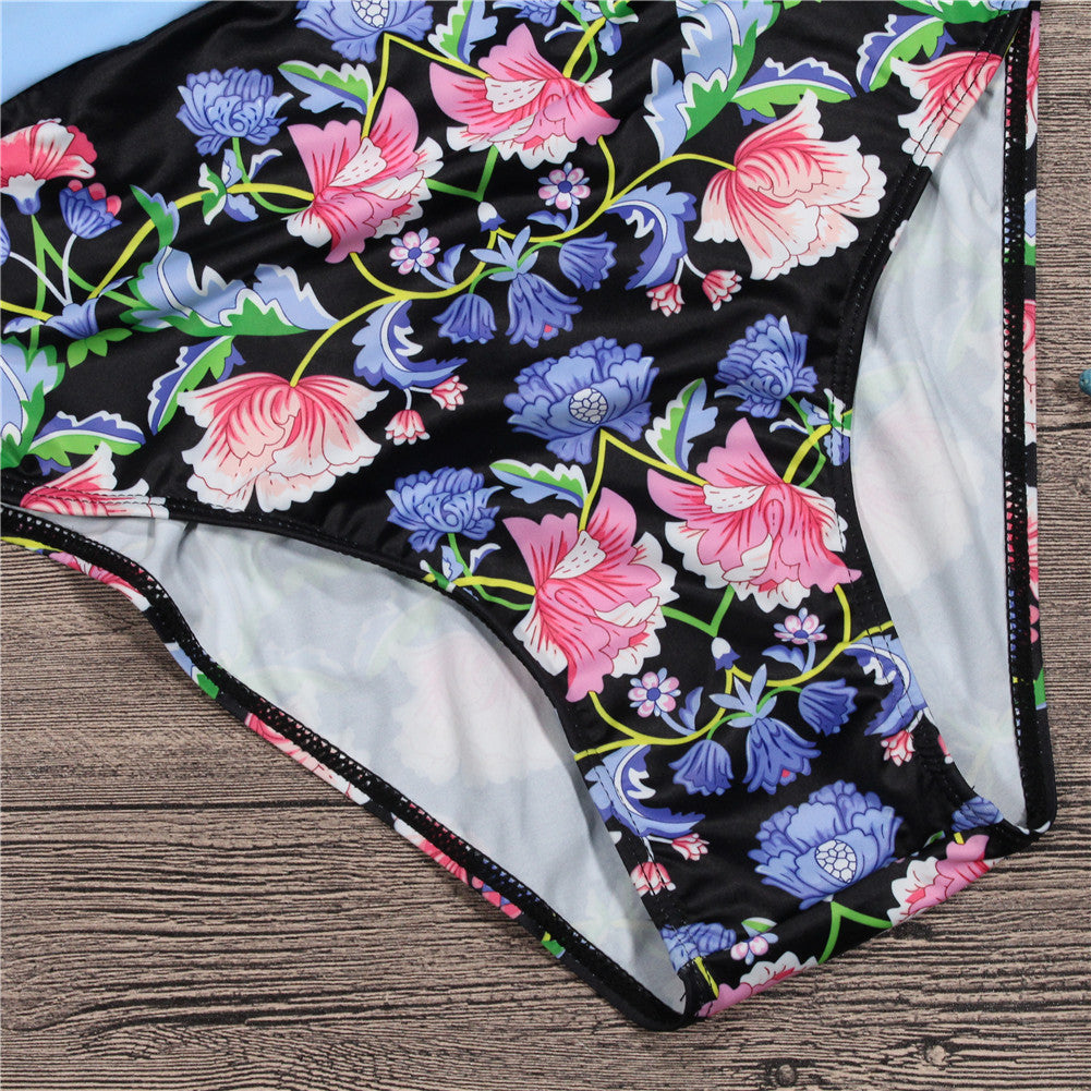 Floral print hot spring one piece swimsuit trendy