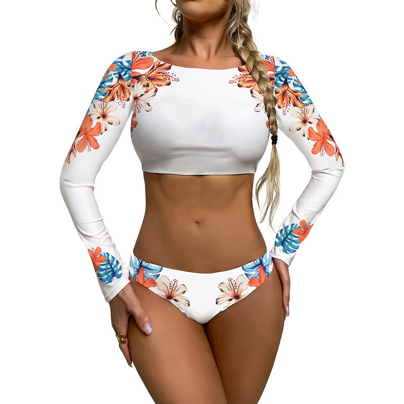 Bikini trendy 5 Colors Long Sleeve Sunscreen Swimsuit Print