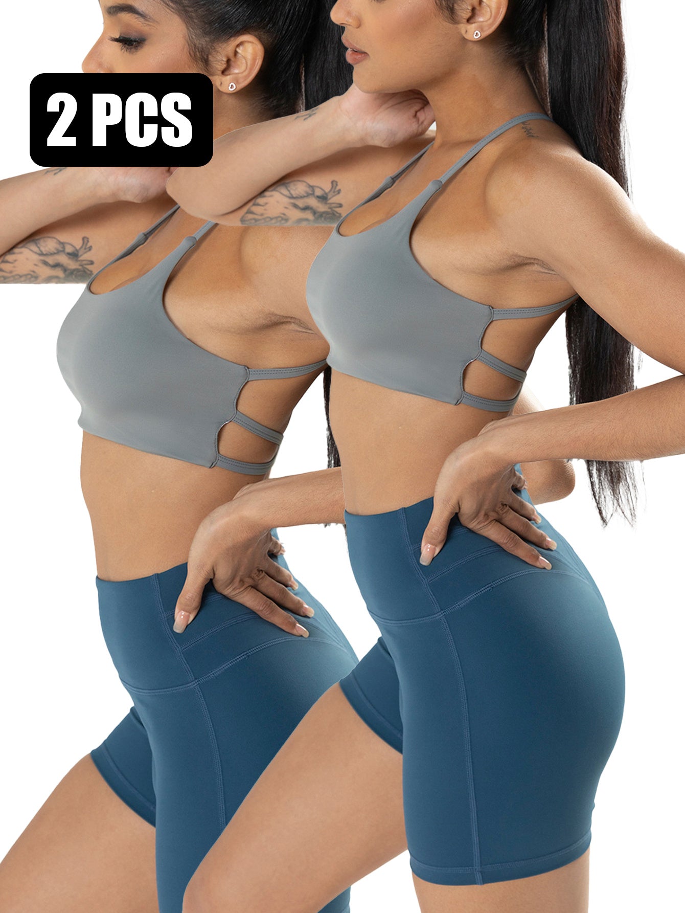 2-Pack Strappy Sports Bras for Women - Criss Cross Chic Comfort, Cute & Comfy Wireless Yoga Bras