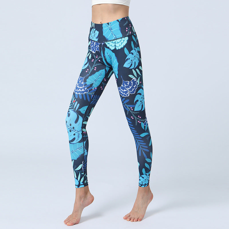 Fashion Leaves Printed Yoga Pants trendy Women's High Waist Hip Lifting Sports Fitness Leggings