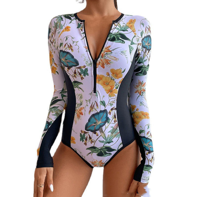 New Surf Wear Sunscreen Printed One-piece Swimsuit trendy