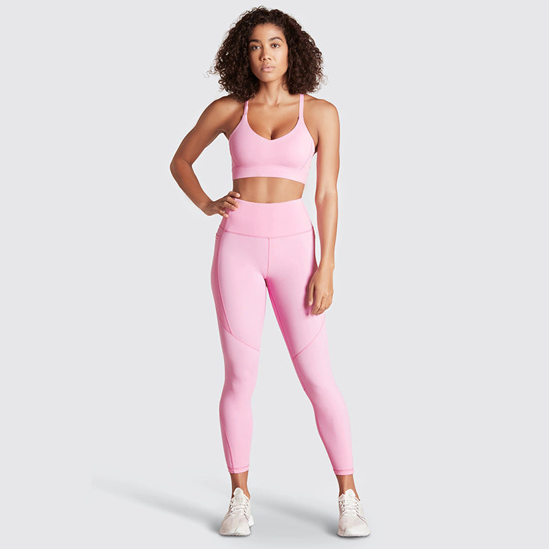 Printed Pocket Halter Bra & Trousers Yoga Set - Women's Fitness & Sportswear