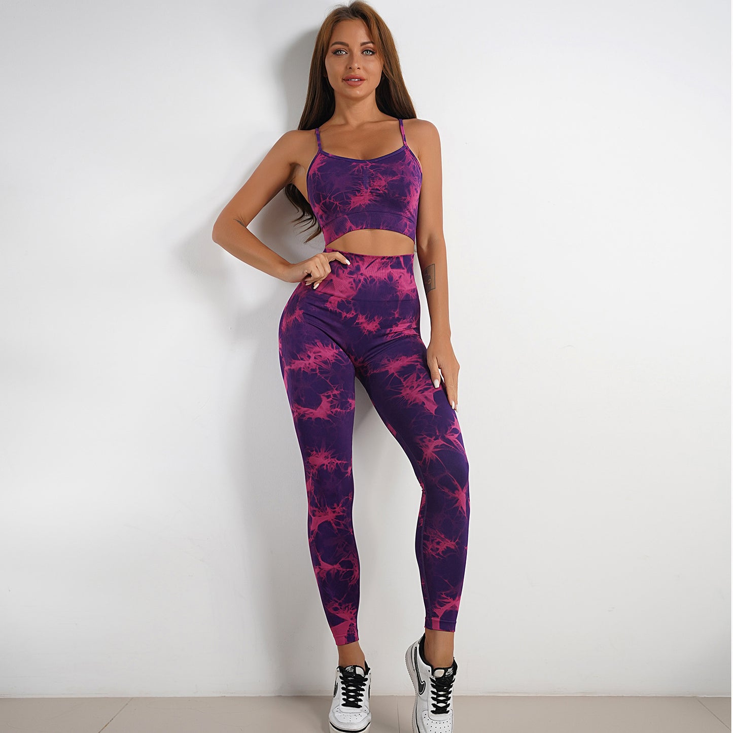 Women's Tie-dye Print Yoga Suit Women Fitness Sports High Waist Trousers Or Shorts Set trendy