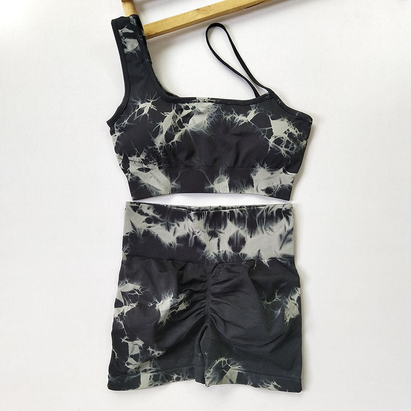 Seamless Fitness Suit | High Waist Tie-dye Bra & Shorts Set | Stretchy Gymwear for Women