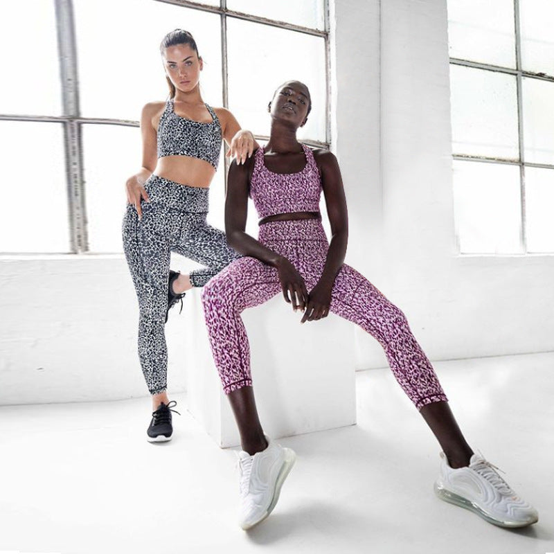 Printed Pocket Halter Bra & Trousers Yoga Set - Women's Fitness & Sportswear