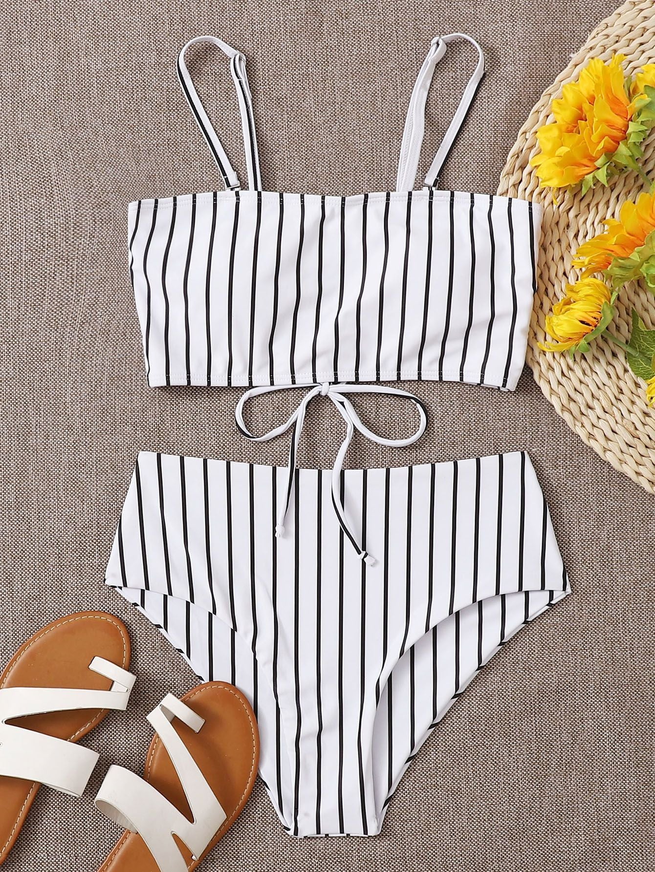Women's Printed Bikini Split Tie High Waist Swimsuit