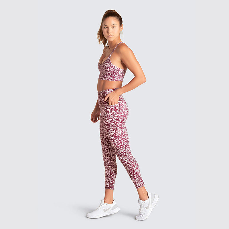 Printed Pocket Halter Bra & Trousers Yoga Set - Women's Fitness & Sportswear