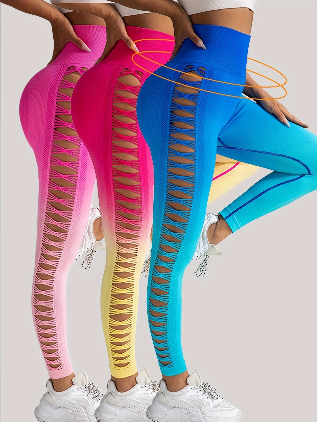 3 Pack Women's Gradient Butterfly High-Waist Butt-Lifting Leggings | Seamless Yoga Pants | Scrunch Elastic Tights