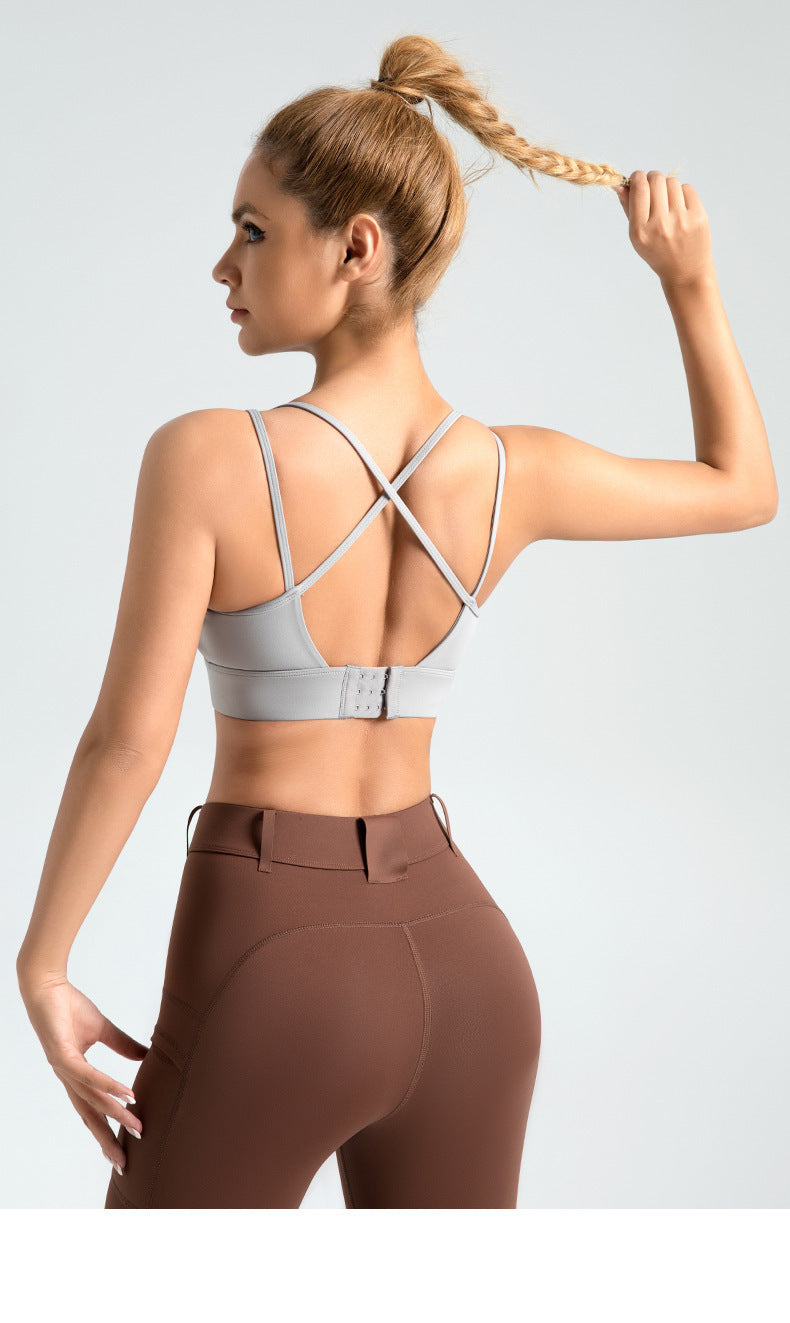 Women's Cross Beauty Back Exercise Double-shoulder Strap Rear Breasted Gathering Bra