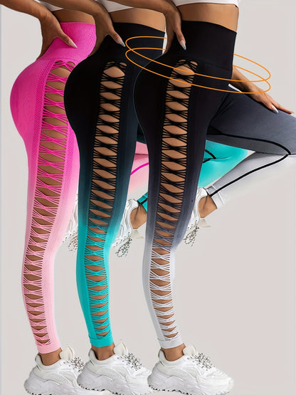 3 Pack Women's Gradient Butterfly High-Waist Butt-Lifting Leggings | Seamless Yoga Pants | Scrunch Elastic Tights