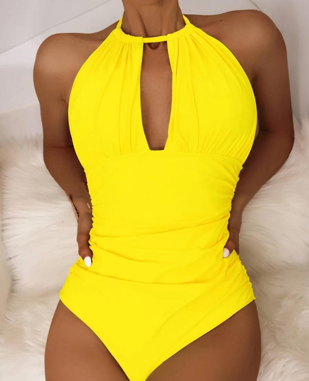 Chic Solid Colour One-Piece Swimsuit for Women