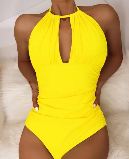 Chic Solid Colour One-Piece Swimsuit for Women