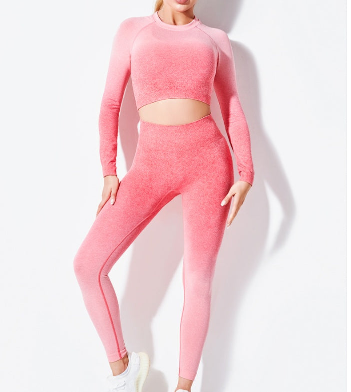 Yoga Wear Long Sleeve Suit Women Seamless Gradient Fitness Wear trendy