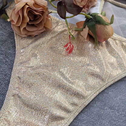 Two-Piece Beach Swimwear Set In Gold Foil Stamped Fabric trendy