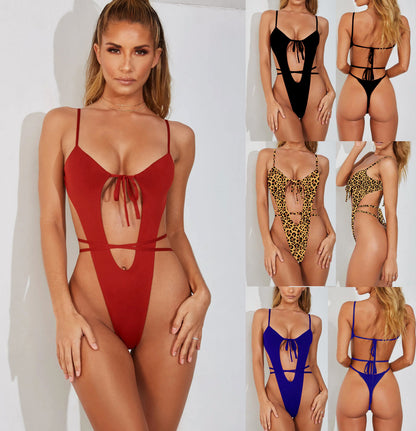 New Bikini Ladies Bikini Solid Color Wind One-piece Swimsuit trendy
