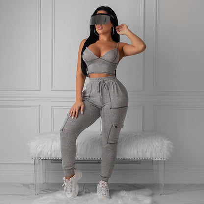 V-neck low-cut sports fitness suit trendy