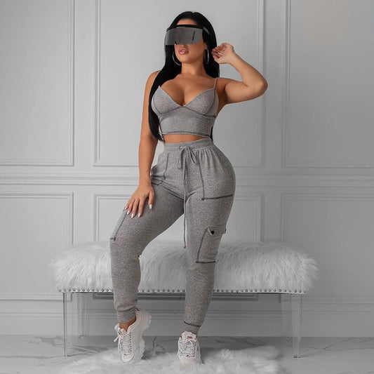 V-neck low-cut sports fitness suit trendy