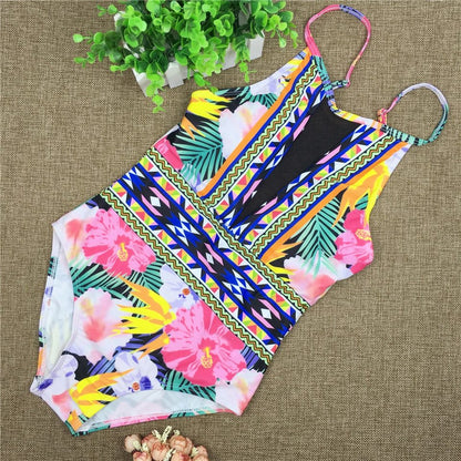 Sexy Mesh One Piece Swimsuit - High Cut Swimwear Women Floral Bathing Suit Patchwork Bikini