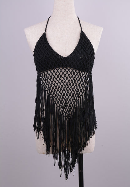 Hand-Woven Beach Hollow Tassel Split Swimsuit Set