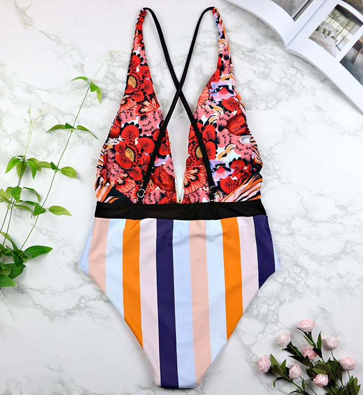 One-piece Swimsuit Deep V Sexy Bikini trendy