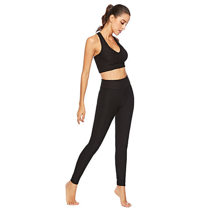 Fashion hips jacquard yoga set sports hips leggings fitness set trendy