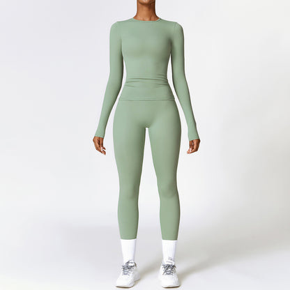Tight-fitting trendy Brushed Yoga Suit Quick-drying Fitness Clothes  Fitness Long Sleeve Tracksuits Sports Suit Gym Top High Waist Leggings Women Sets Yoga Set