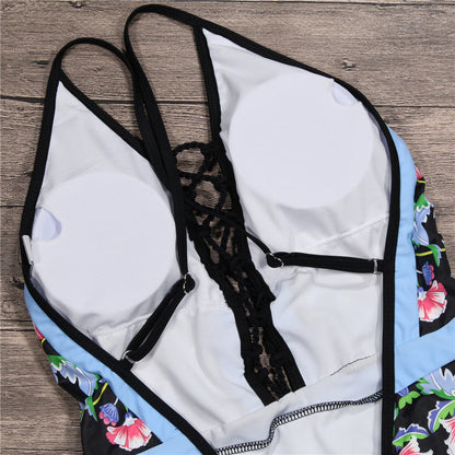 Floral print hot spring one piece swimsuit trendy