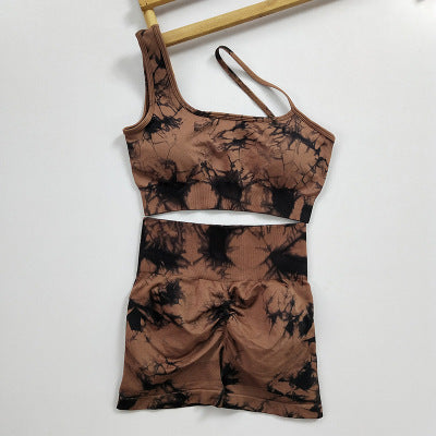 Seamless Fitness Suit | High Waist Tie-dye Bra & Shorts Set | Stretchy Gymwear for Women