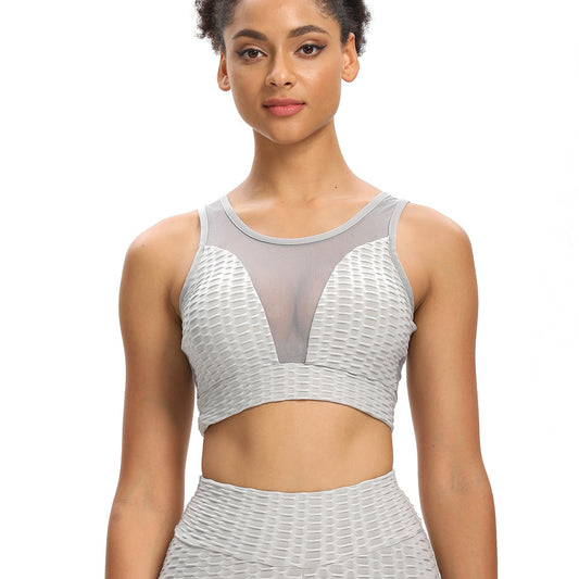 Mesh Jacquard Sexy Beauty Back Gathered Yoga Vest