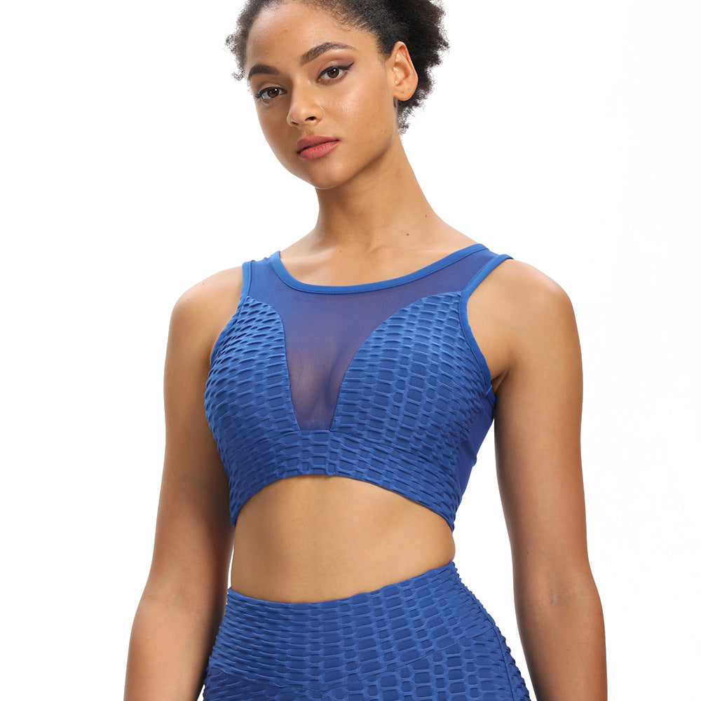 Mesh Jacquard Sexy Beauty Back Gathered Yoga Vest