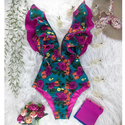 Chic Conservative One-Piece Swimsuit with Elegant Ruffle Detail – Modest, Flattering, and Stylish