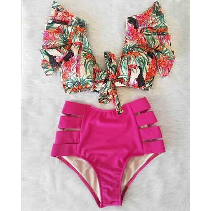 Cross-BorderRuffle Bikini Hih Waist Swimwear Women Swimsuit fashion
