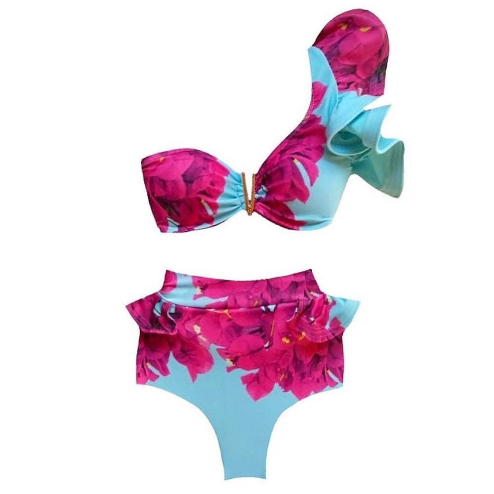 Big Ruffled trendy Strappy Bikini High Waist Swimsuit