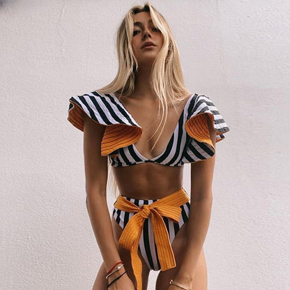 Big Ruffled trendy Strappy Bikini High Waist Swimsuit