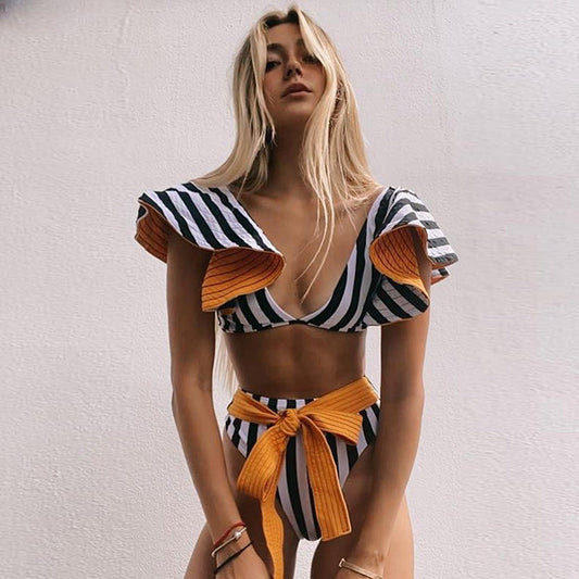Big Ruffled trendy Strappy Bikini High Waist Swimsuit