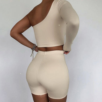 Women Tight Fitness Yoga Suits Off Shoulder Tops And Shorts Tops 2pcs Set trendy