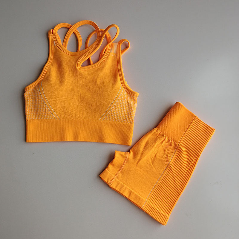 Seamless Back Bra & High-Elastic Shorts | Women's Fitness Two-Piece Set | Workout Yoga Outfit