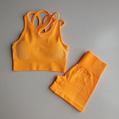 Seamless Back Bra & High-Elastic Shorts | Women's Fitness Two-Piece Set | Workout Yoga Outfit